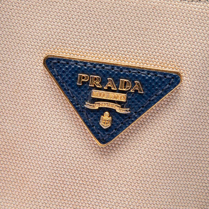 Prada Small Saffiano Cuir à finitions Toile Double Sac