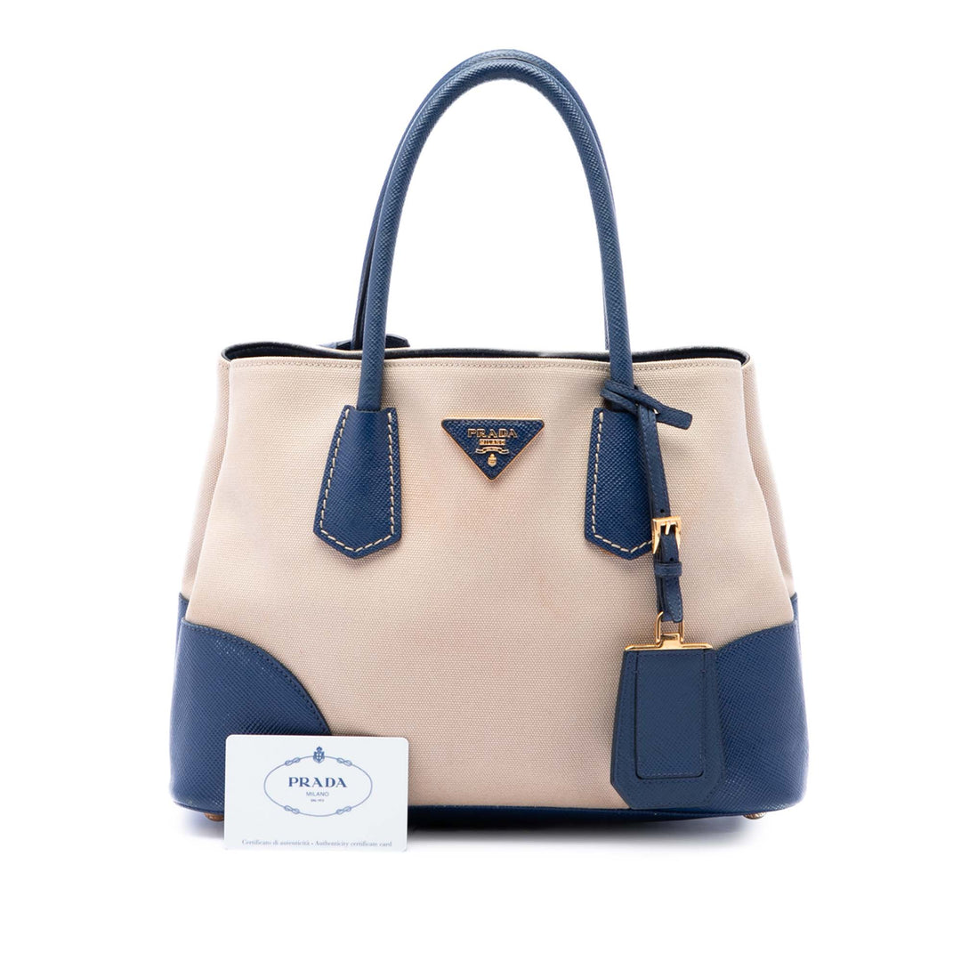 Prada Small Saffiano Cuir à finitions Toile Double Sac
