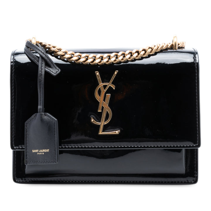 Saint Laurent Small Cuir verni Monogram Sunset Sac porté croisé