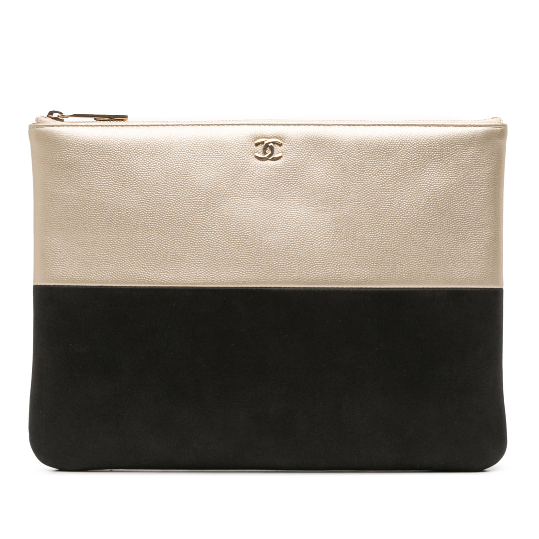 Medium Bicolor Caviar and Iridescent Calfskin O Case Clutch Gold - Gaby Paris