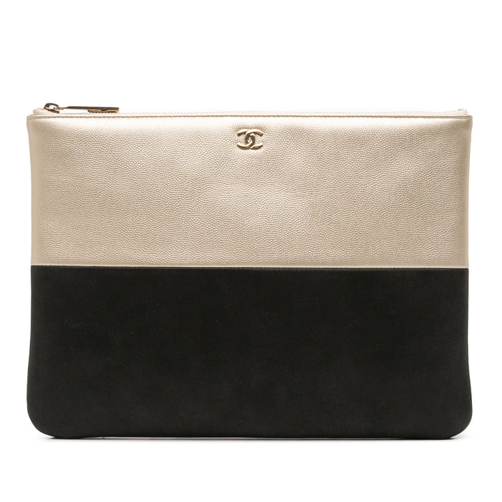 Medium Bicolor Caviar and Iridescent Calfskin O Case Clutch Gold - Gaby Paris