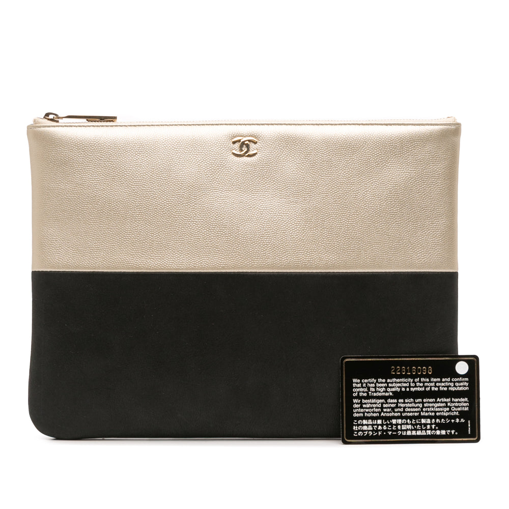 Medium Bicolor Caviar and Iridescent Calfskin O Case Clutch Gold - Gaby Paris