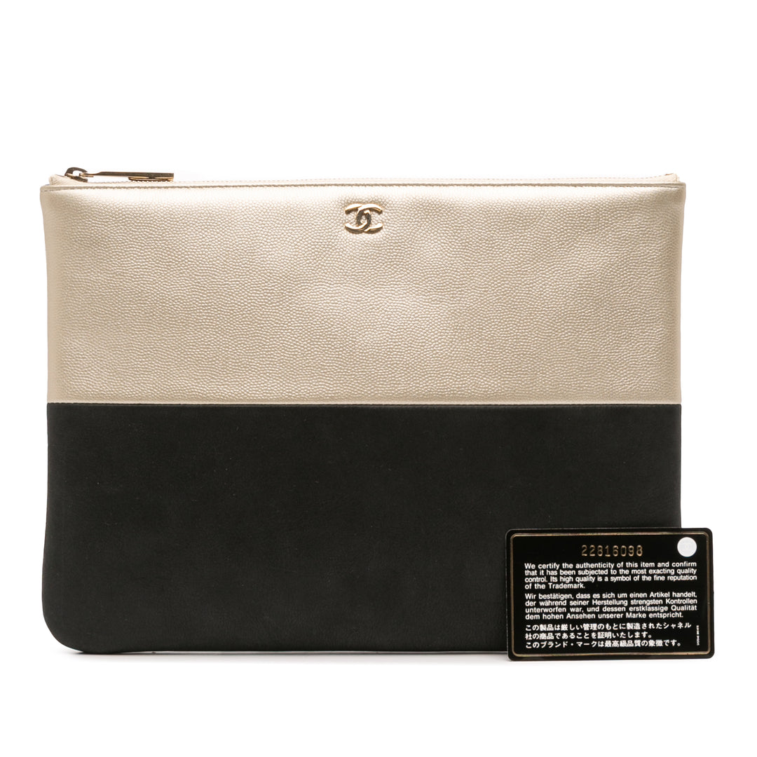 Medium Bicolor Caviar and Iridescent Calfskin O Case Clutch Gold - Gaby Paris