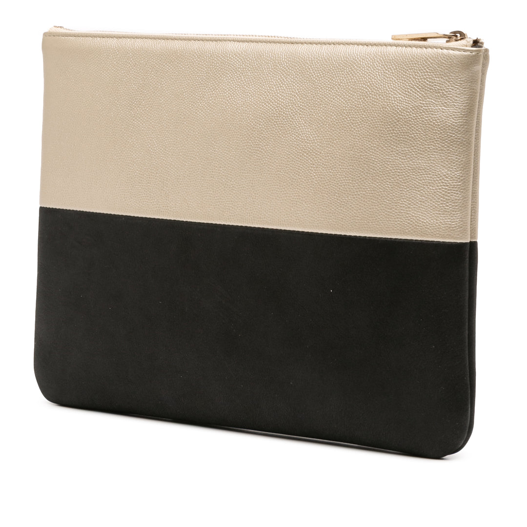 Medium Bicolor Caviar and Iridescent Calfskin O Case Clutch Gold - Gaby Paris