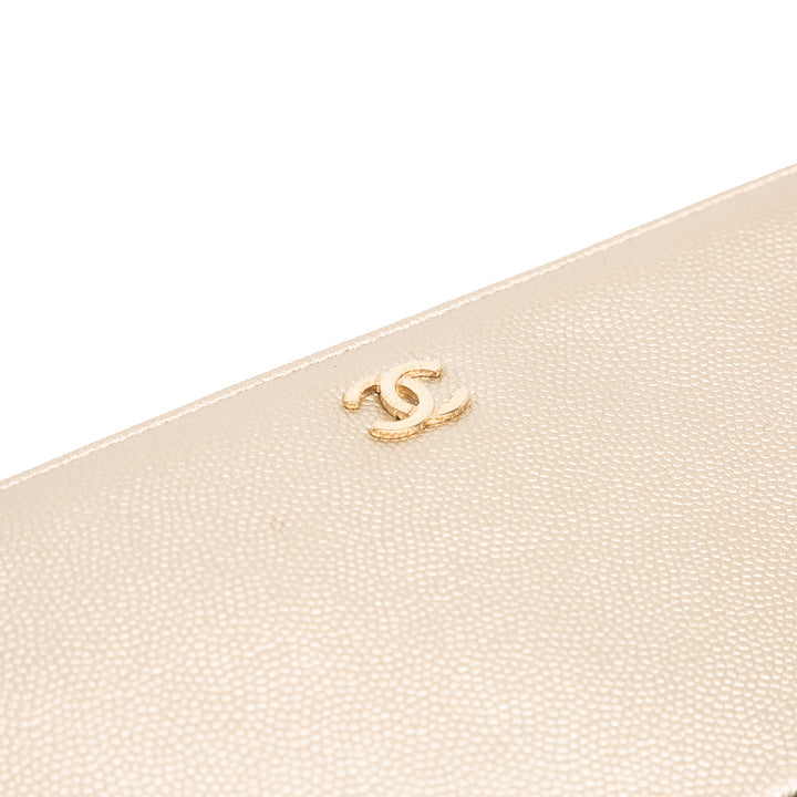 Medium Bicolor Caviar and Iridescent Calfskin O Case Clutch Gold - Gaby Paris