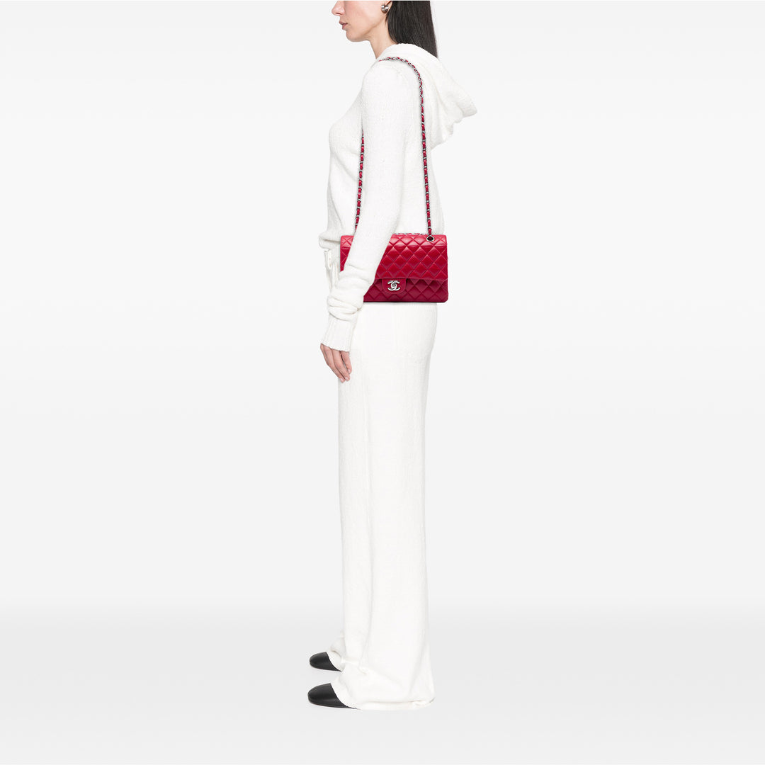 Classic Double rabat Moyen Cuir caviar Rouge