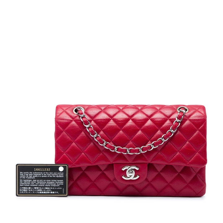 Classic Double rabat Moyen Cuir caviar Rouge
