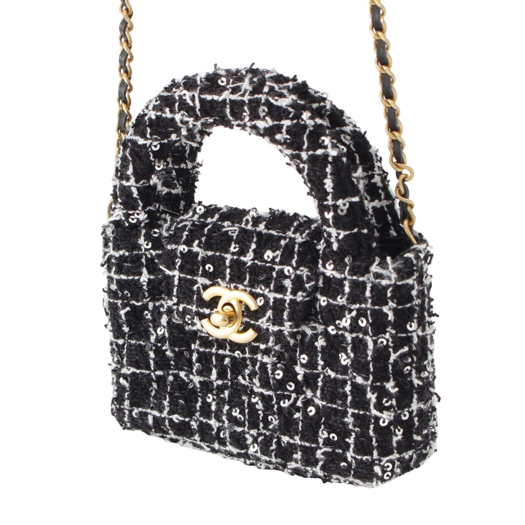 Kelly Pochette avec chaîne Nano Tweed Noir