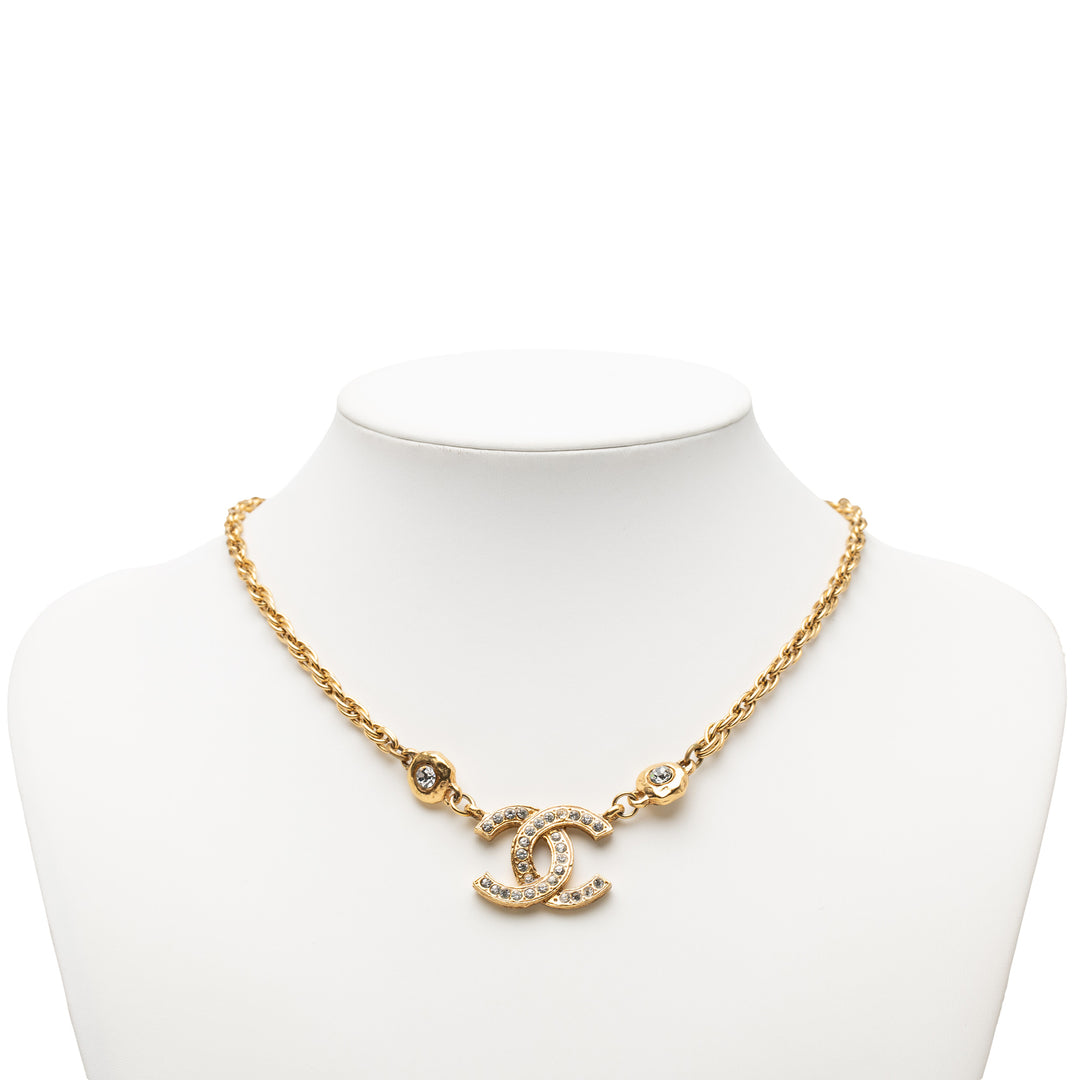 Chanel plaqué CC Rhinestone Pendant Collier