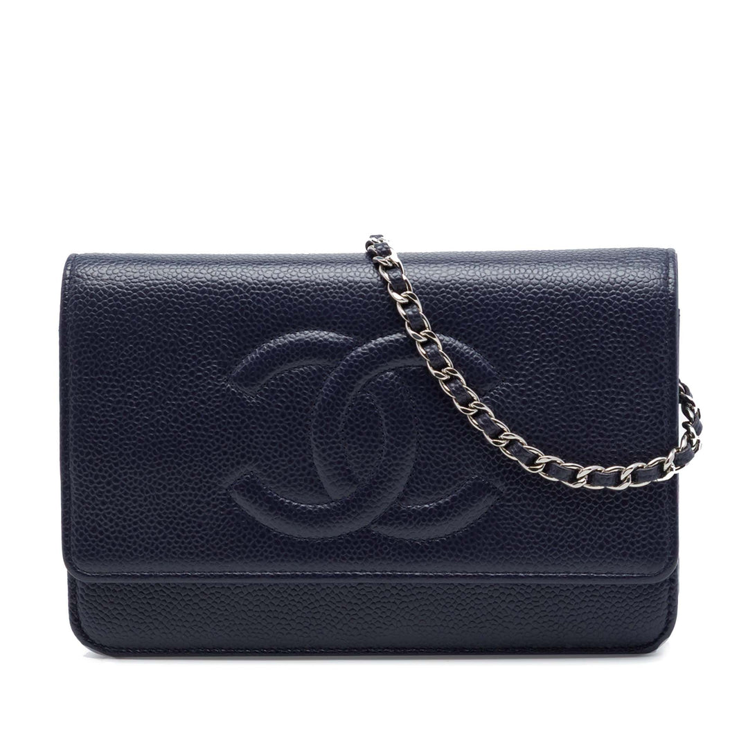CC Wallet on Chain Cuir caviar Bleu