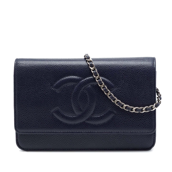 CC Wallet on Chain Cuir caviar Bleu