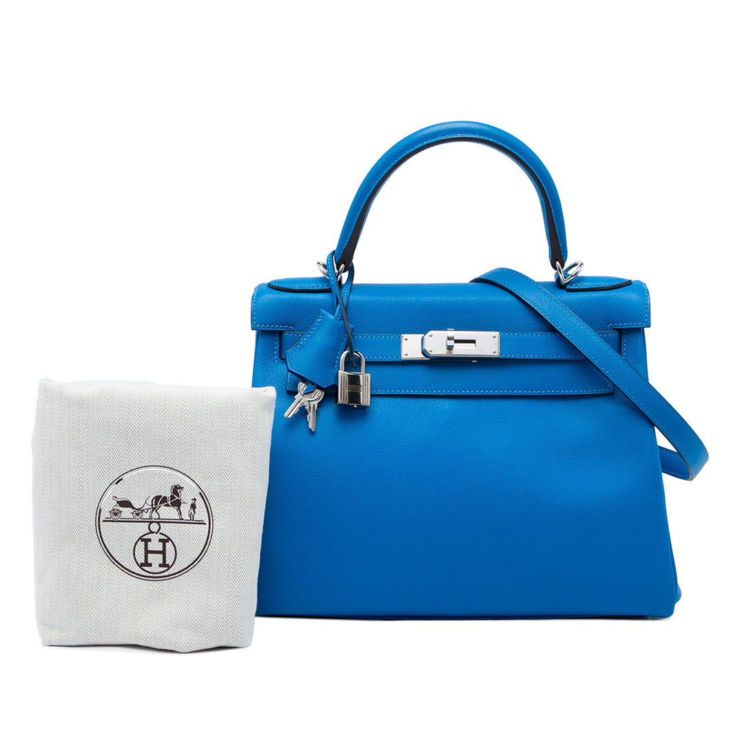 Hermès Sac à main Kelly II Retourne 28 Evercolor Bleu – vue 6 – GABY PARIS