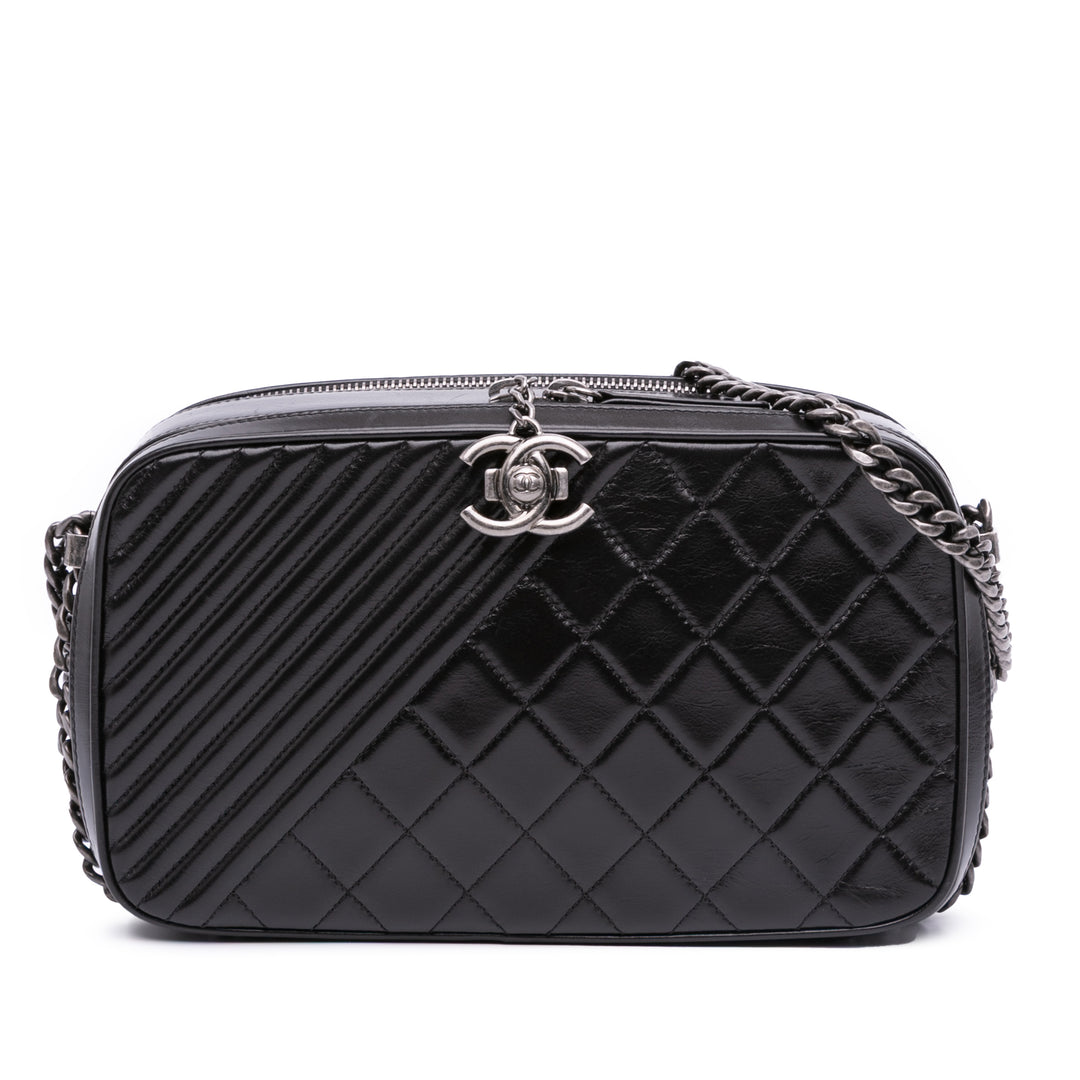 Large Lambskin Coco Boy Camera Bag Black - Gaby Paris