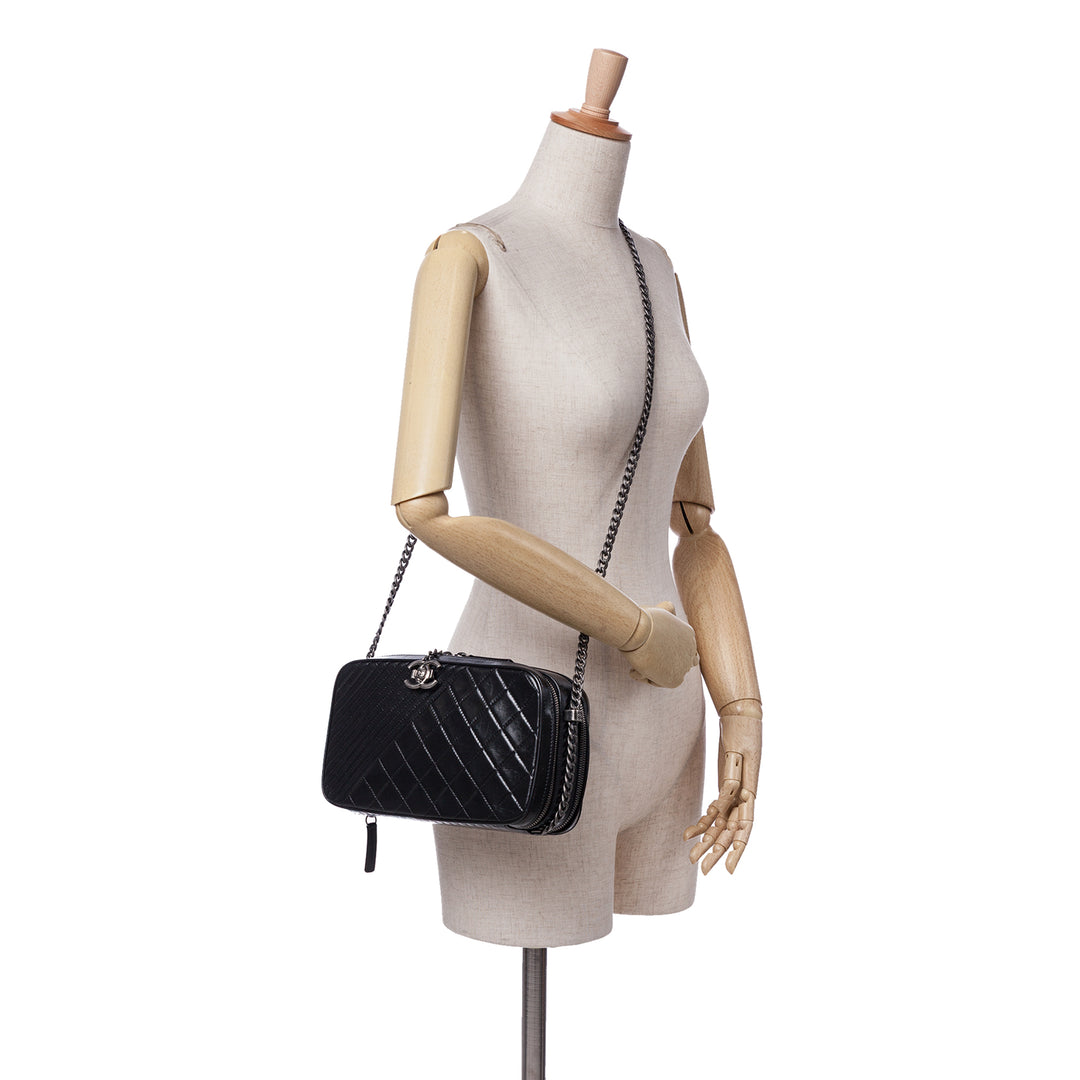 Large Lambskin Coco Boy Camera Bag Black - Gaby Paris