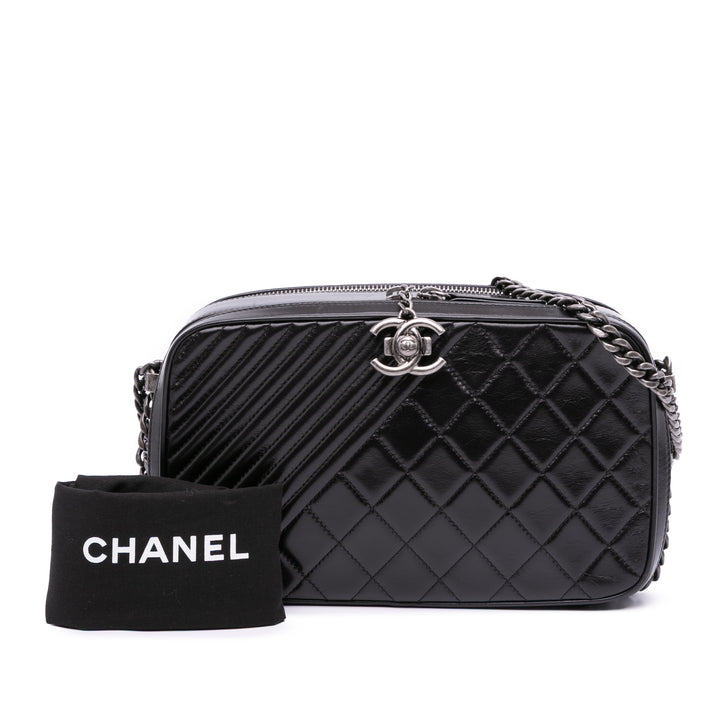 Large Lambskin Coco Boy Camera Bag Black - Gaby Paris