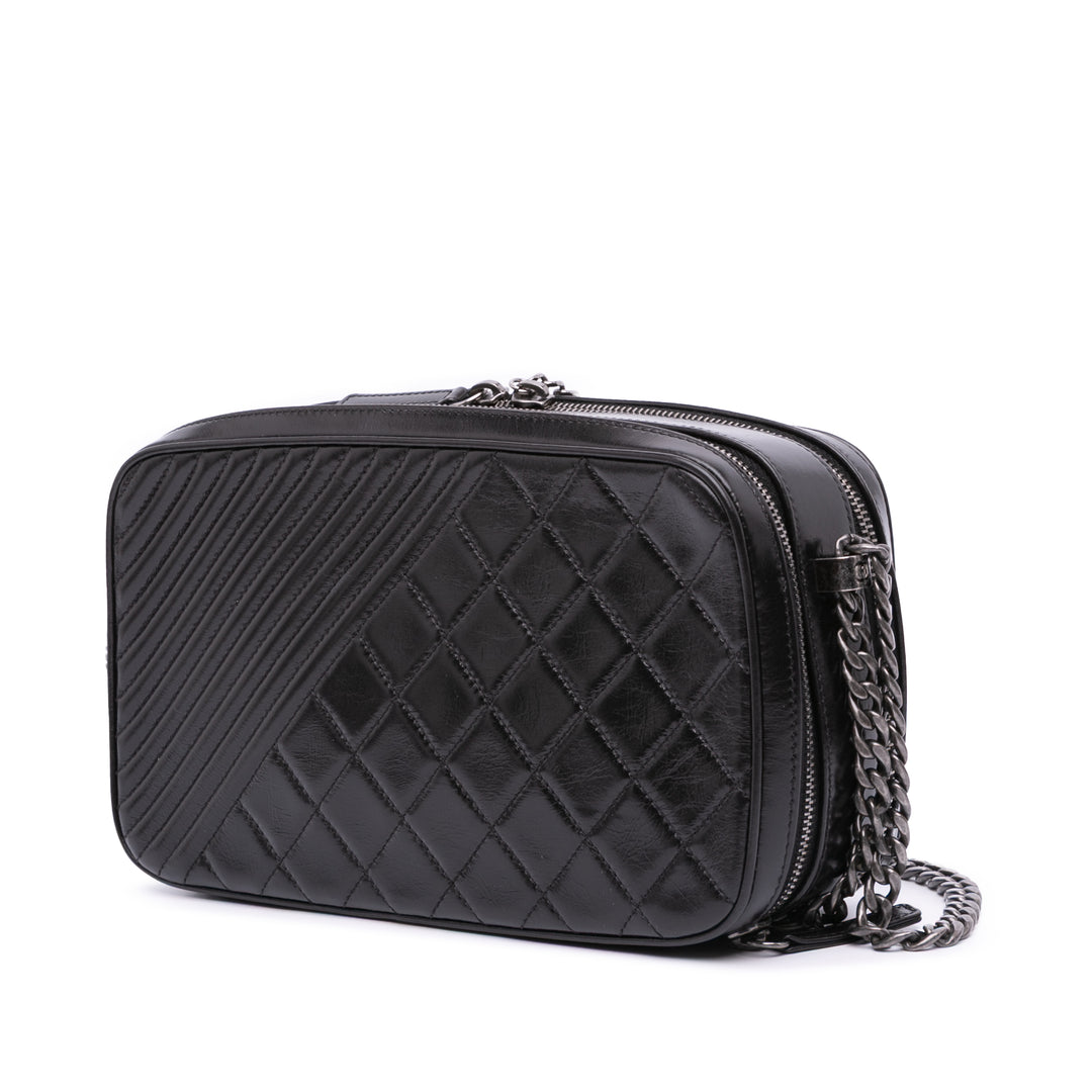 Large Lambskin Coco Boy Camera Bag Black - Gaby Paris