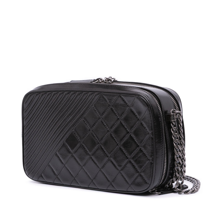 Large Lambskin Coco Boy Camera Bag Black - Gaby Paris