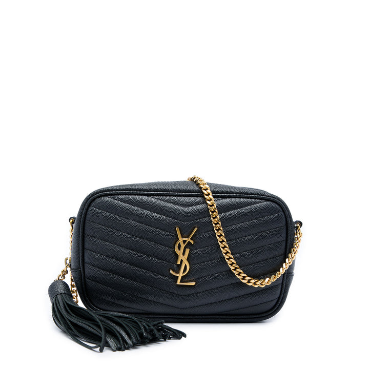Saint Laurent Sac caméra Grain de Poudre Chevron Lou Monogram Mini Noir – vue principale – GABY PARIS
