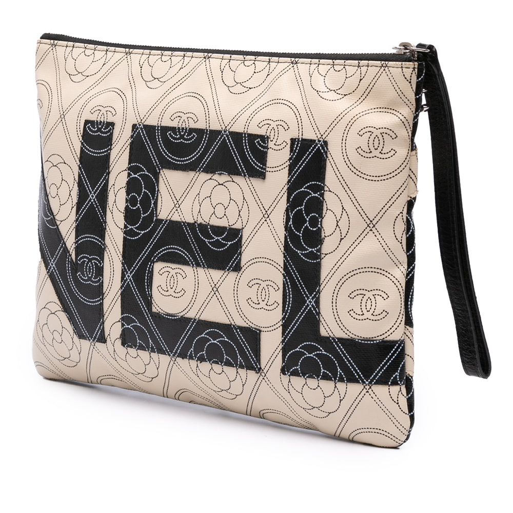 Coated Canvas Camellia Logo Wristlet Clutch Black - Gaby Paris