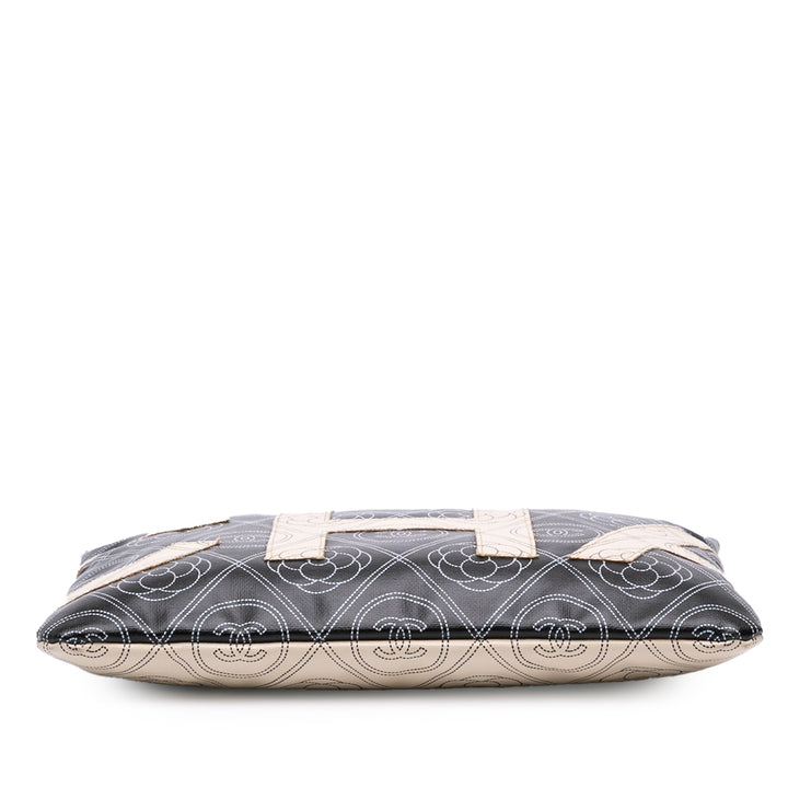 Coated Canvas Camellia Logo Wristlet Clutch Black - Gaby Paris