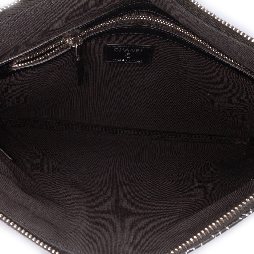 Coated Canvas Camellia Logo Wristlet Clutch Black - Gaby Paris