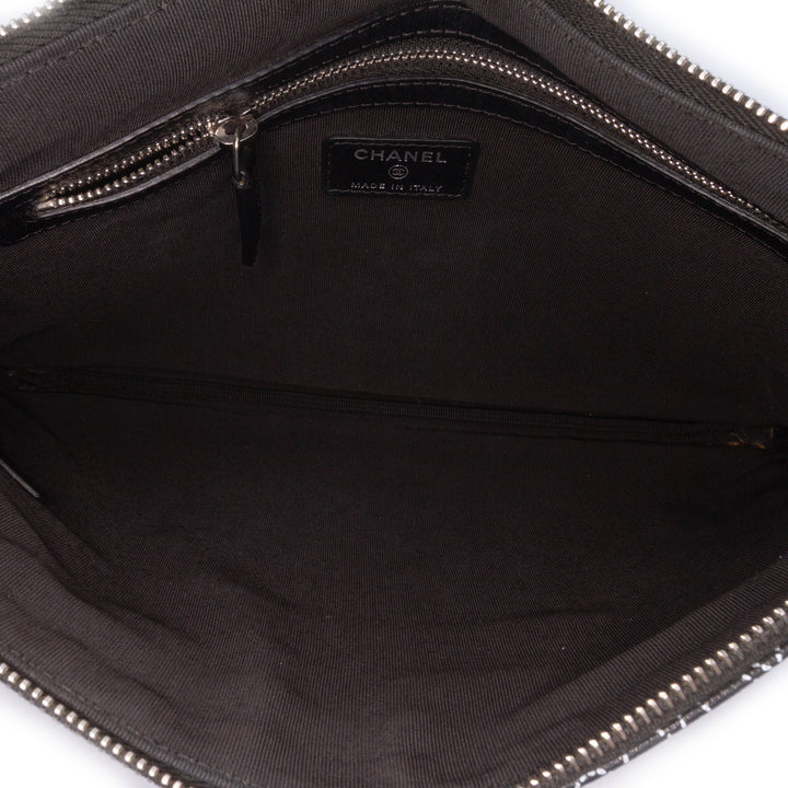 Coated Canvas Camellia Logo Wristlet Clutch Black - Gaby Paris