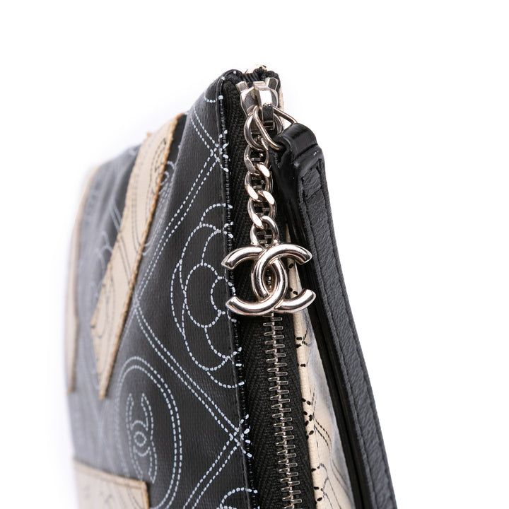 Coated Canvas Camellia Logo Wristlet Clutch Black - Gaby Paris