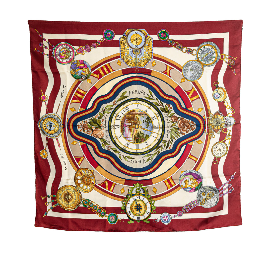 Parmi les Fleurs Je Compte les Heures Silk Scarf Red - Gaby Paris