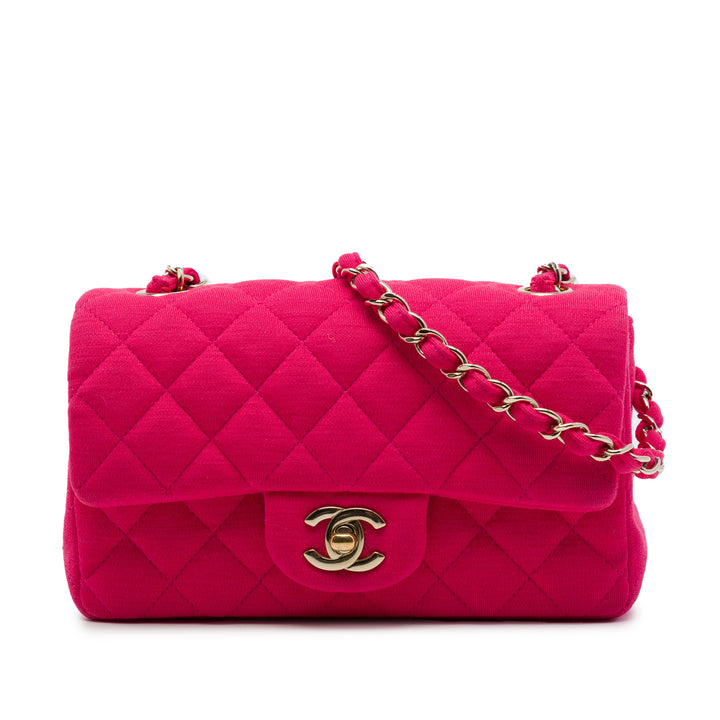 Chanel Classic Rectangulaire Jersey Rabat simple Mini Rose – vue principale – GABY PARIS