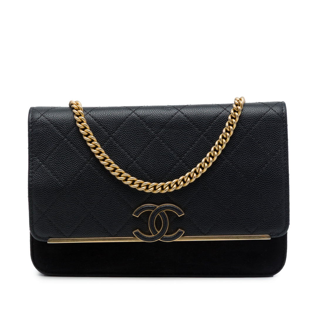 Chanel Surpiqué et Lady Coco Wallet on Chain Cuir caviar Noir – vue principale – GABY PARIS