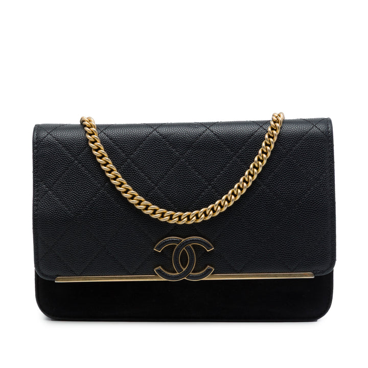 Chanel Surpiqué et Lady Coco Wallet on Chain Cuir caviar Noir – vue principale – GABY PARIS