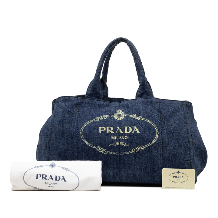 Prada Large Jean Canapa Logo Cabas