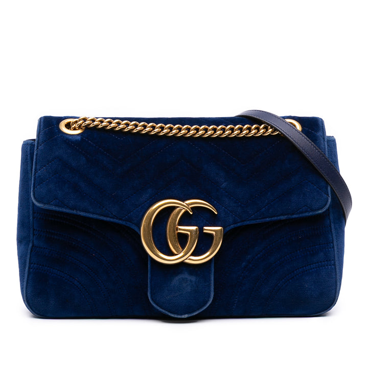 Gucci Large GG Marmont Matelasse Velours Sac bandoulière Bleu – GABY PARIS Authentique
