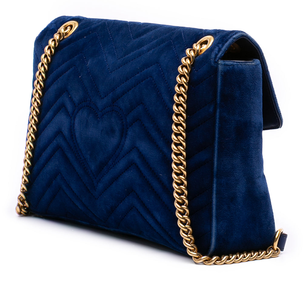 Gucci Large GG Marmont Matelasse Velours Sac bandoulière Bleu – GABY PARIS Authentique