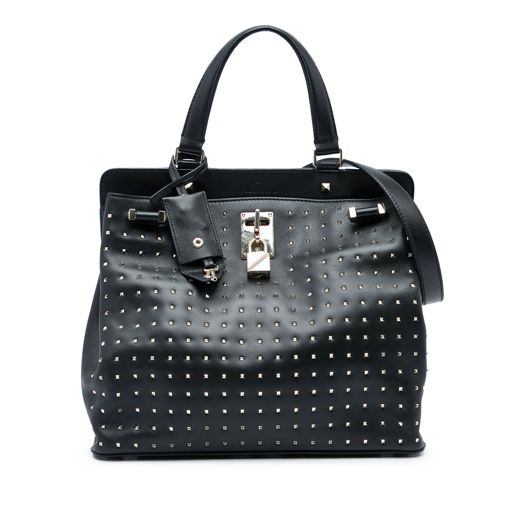 Valentino Sac à main Rockstud Joylock Moyen Cuir de veau Noir – vue principale – GABY PARIS
