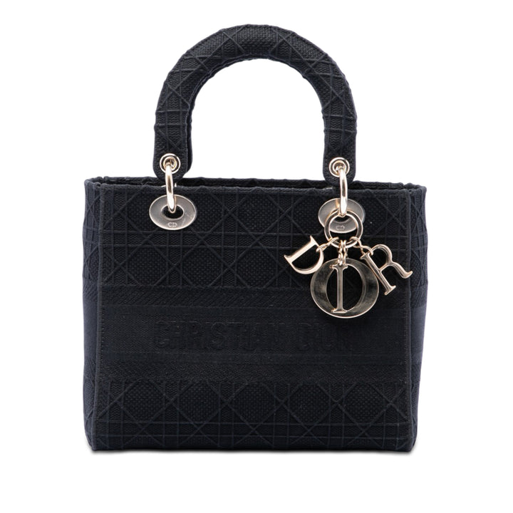 Dior Medium brodé Toile Cannage Lady D Lite