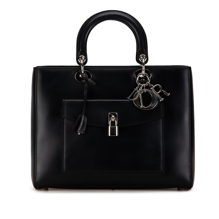 Large Calfskin Lady Dior Pocket Tote Black - Gaby Paris