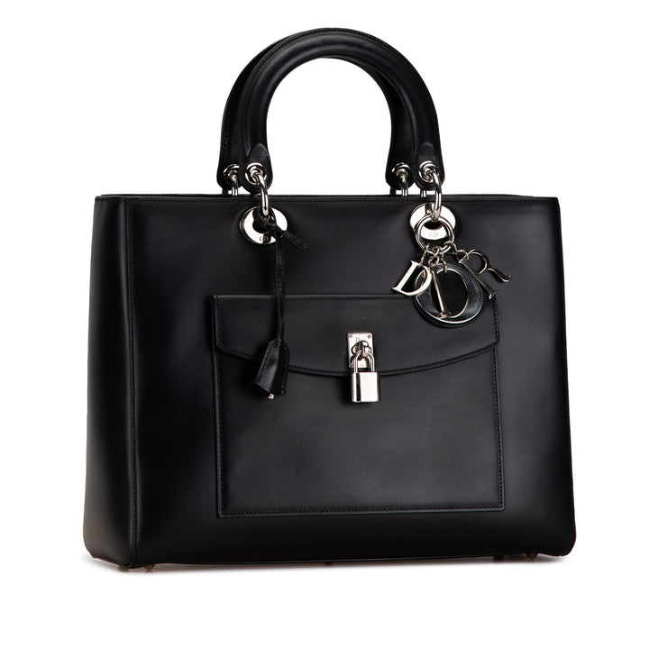 Large Calfskin Lady Dior Pocket Tote Black - Gaby Paris