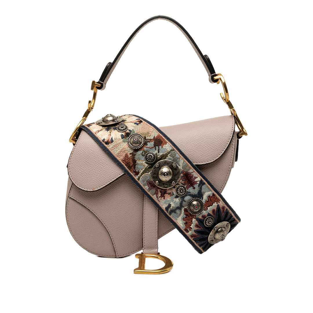 Dior Sac à main grainé Saddle Mini Cuir de veau grainé Violet – vue principale – GABY PARIS