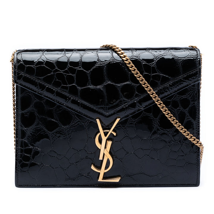 Saint Laurent brillant Croc embossé Cuir de veau Monogram Cassandra Chain Portefeuille