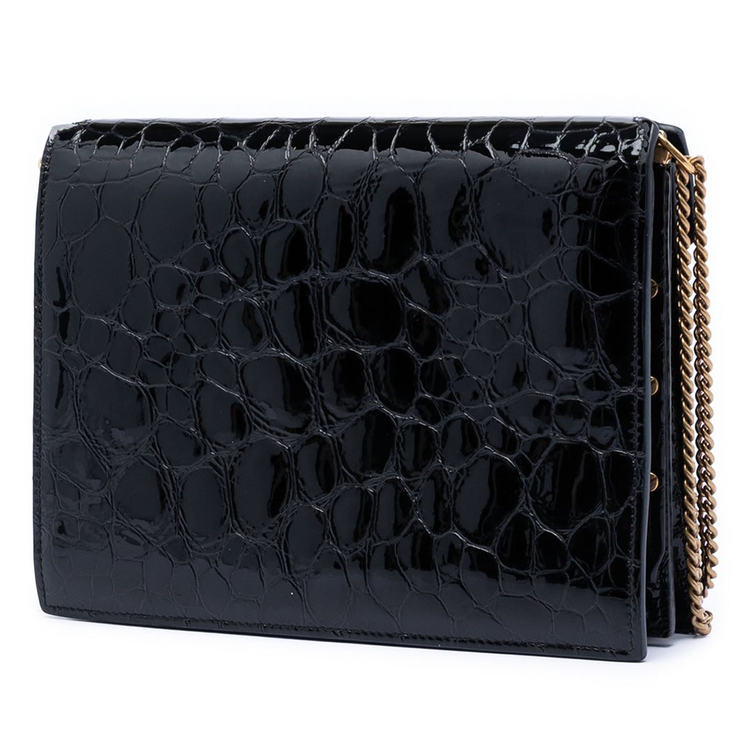 Saint Laurent brillant Croc embossé Cuir de veau Monogram Cassandra Chain Portefeuille