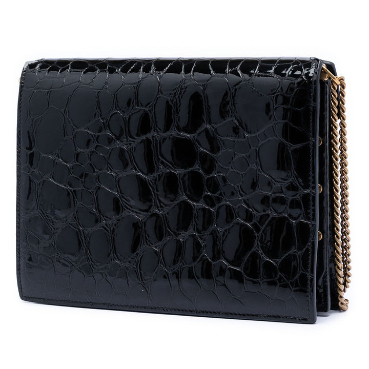 Saint Laurent brillant Croc embossé Cuir de veau Monogram Cassandra Chain Portefeuille