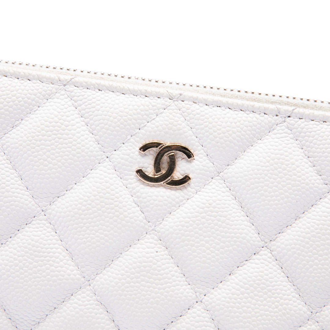 Chanel CC Matelassé Double Zippé Pochette avec chaîne Cuir caviar