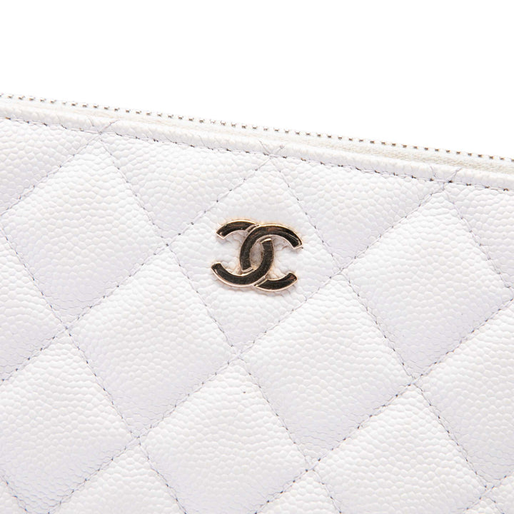 Chanel CC Matelassé Double Zippé Pochette avec chaîne Cuir caviar
