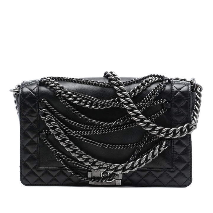 Paris Dallas Enchained Boy à rabat Moyen Cuir d'agneau Noir