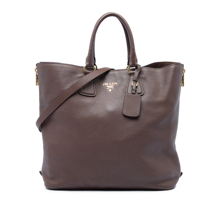 Vitello Daino Side Zippé Open Cabas Marron