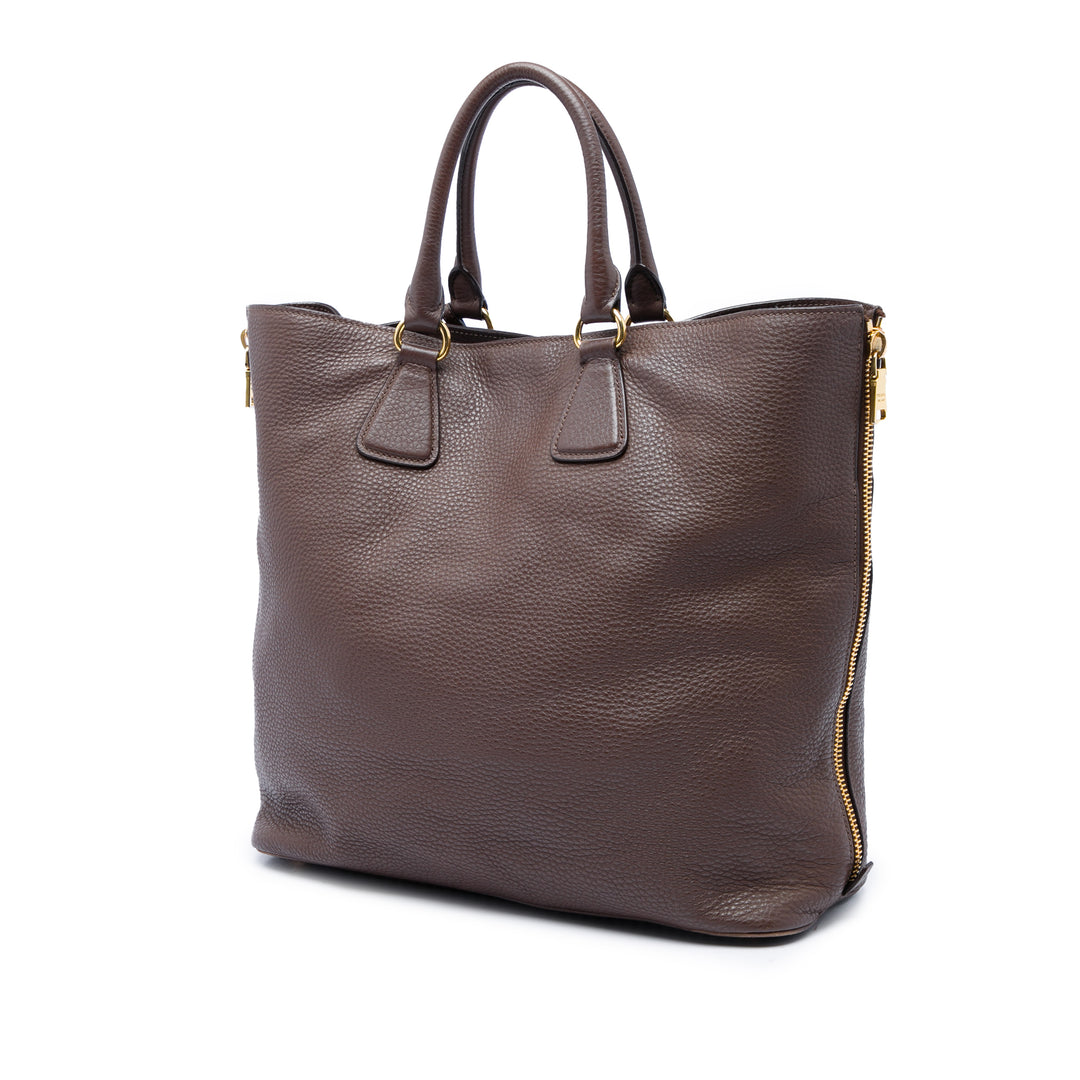Vitello Daino Side Zippé Open Cabas Marron