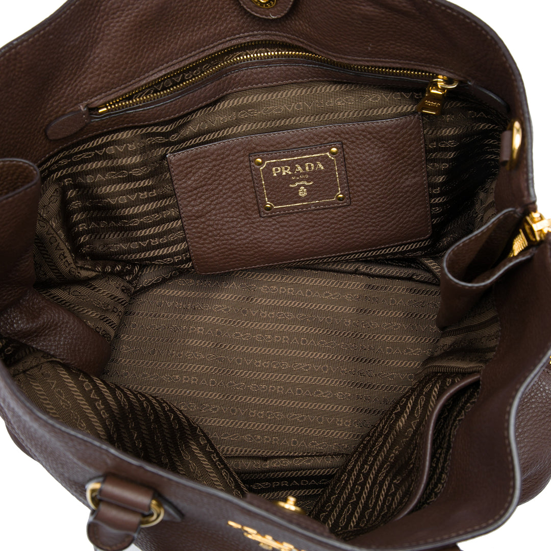 Vitello Daino Side Zippé Open Cabas Marron