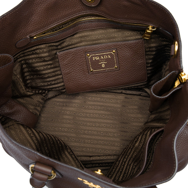 Vitello Daino Side Zippé Open Cabas Marron