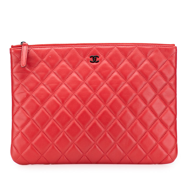 Medium Quilted Lambskin O Case Clutch Red - Gaby Paris